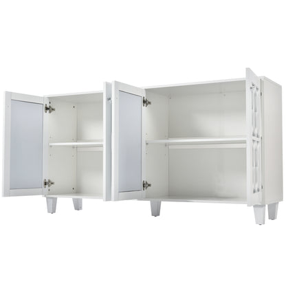 Sideboard – Dressoir – Kast – Opbergkast – Buffetkast – Wit Met Spiegeldeuren – Kristallen Handgrepen – 160x40x84 Cm – Verstelbare Binnenplank