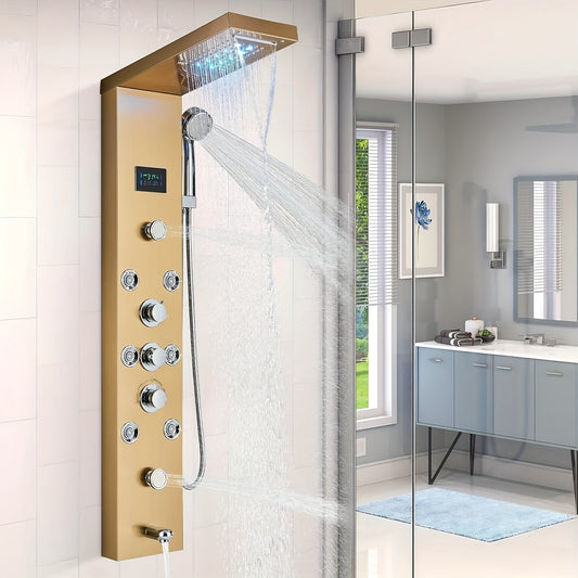 Douchepaneel – Douchewand – Regendouche – Handdouche – Massage Douche – Gouden Kleur – Roestvrij Staal – Multifunctioneel Met Regen- En Massagefunctie