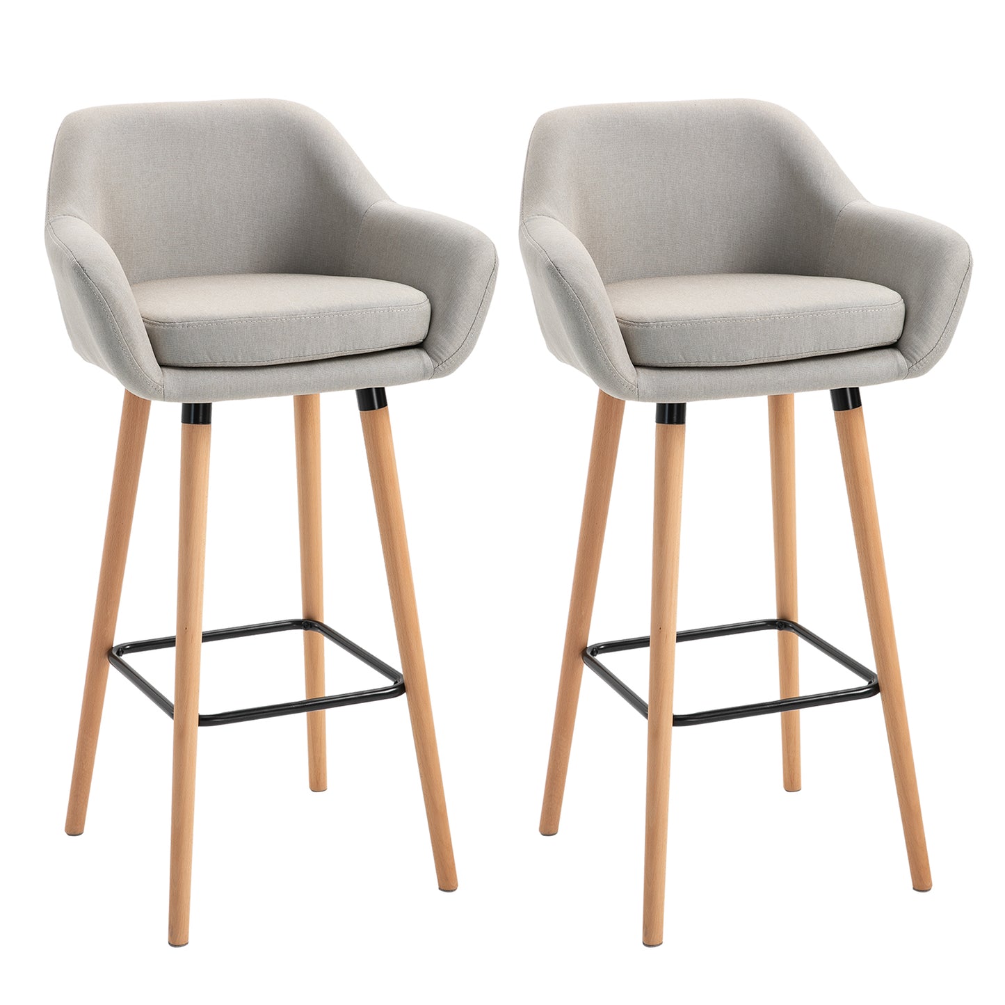 Barkrukken – Barstoelen – Barkruk Set – Hoge Stoelen – Keukenkrukken – Beige – Massief Houten Poten – Zithoogte 80 cm