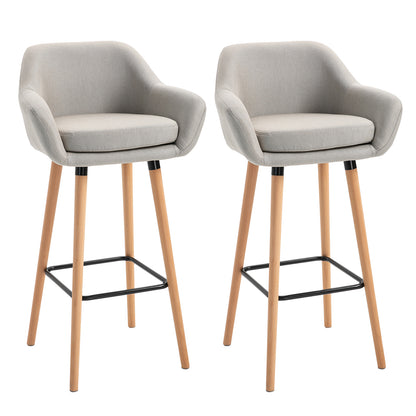 Barstoel – Barkruk – Barstoel Kruk – Keukenstoel – Barkrukken Set Van 2 – Beige – Massief Houten Poten – Zithoogte 80 Cm