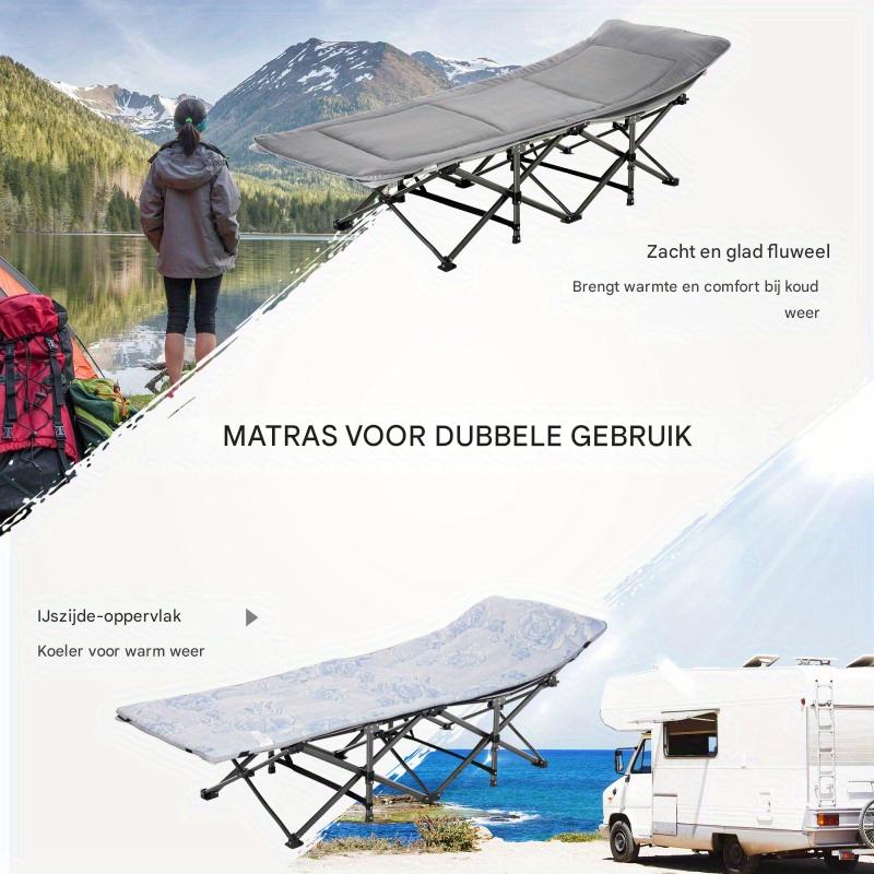 Campingbed – Campingbedje – Opvouwbaar Bed – Logeerbed – Reissbed – Lichtgrijs – Draagbaar Met Kussen – Gewichtscapaciteit 150 Kg