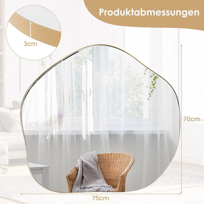 Irreguliere Wandspiegel – Asymmetrische Spiegel – Wanddecoratie – Interieur Spiegel – Deko Spiegel – HD Spiegelreflectie – Houten Frame 75x70 cm – Gouden Variant