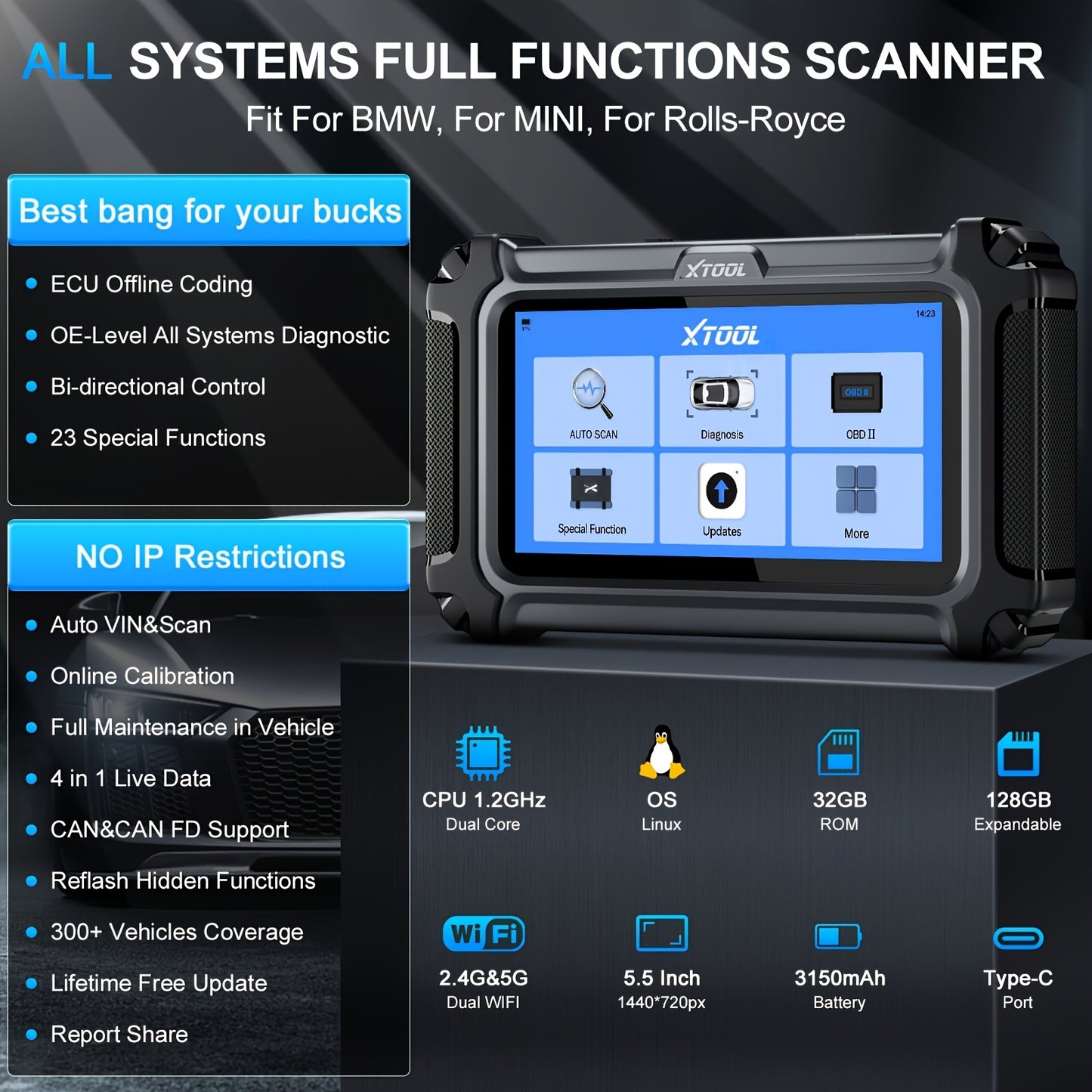 OBD2 Scanner – Auto Uitleesapparaat – Diagnosecomputer – Uitleesapparaat – Auto Scanner – Bi-Directionele Besturing – Geavanceerde ECU-Codering – Wifi Met Lifetime Updates