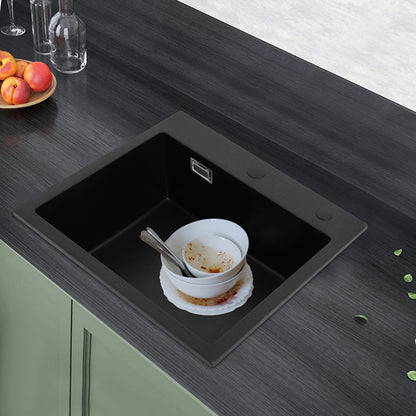 Keukenwasbak – Spoelbak – Gootsteen – Wasbak – Kwartssteen Spoelbak – Zwart Gepolijst – Duurzaam & Extra Diep 50x45 cm