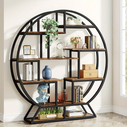 Boekenkast – Boekplank – Boekenrek – Open Kast – Opbergkast – Rustic Brown – Ruimtebesparend Verticaal Design – Stevig Houten Frame Met Metalen Steunen