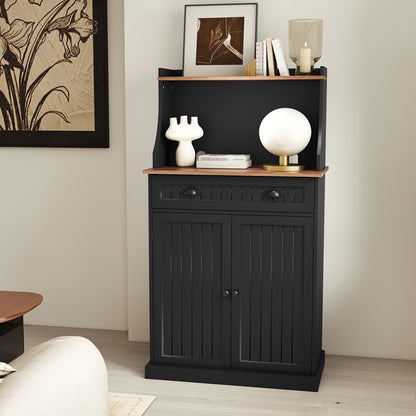 Opbergkast – Voorraadkast – Keukenkast – Kast Met Lade – Magnetronkast – Dubbele Deuren – Verstelbare Legplanken – Stabiel MDF Metaal Massief Hout – Anti-Kantelveiligheid – Ruime Opbergruimte – Wit
