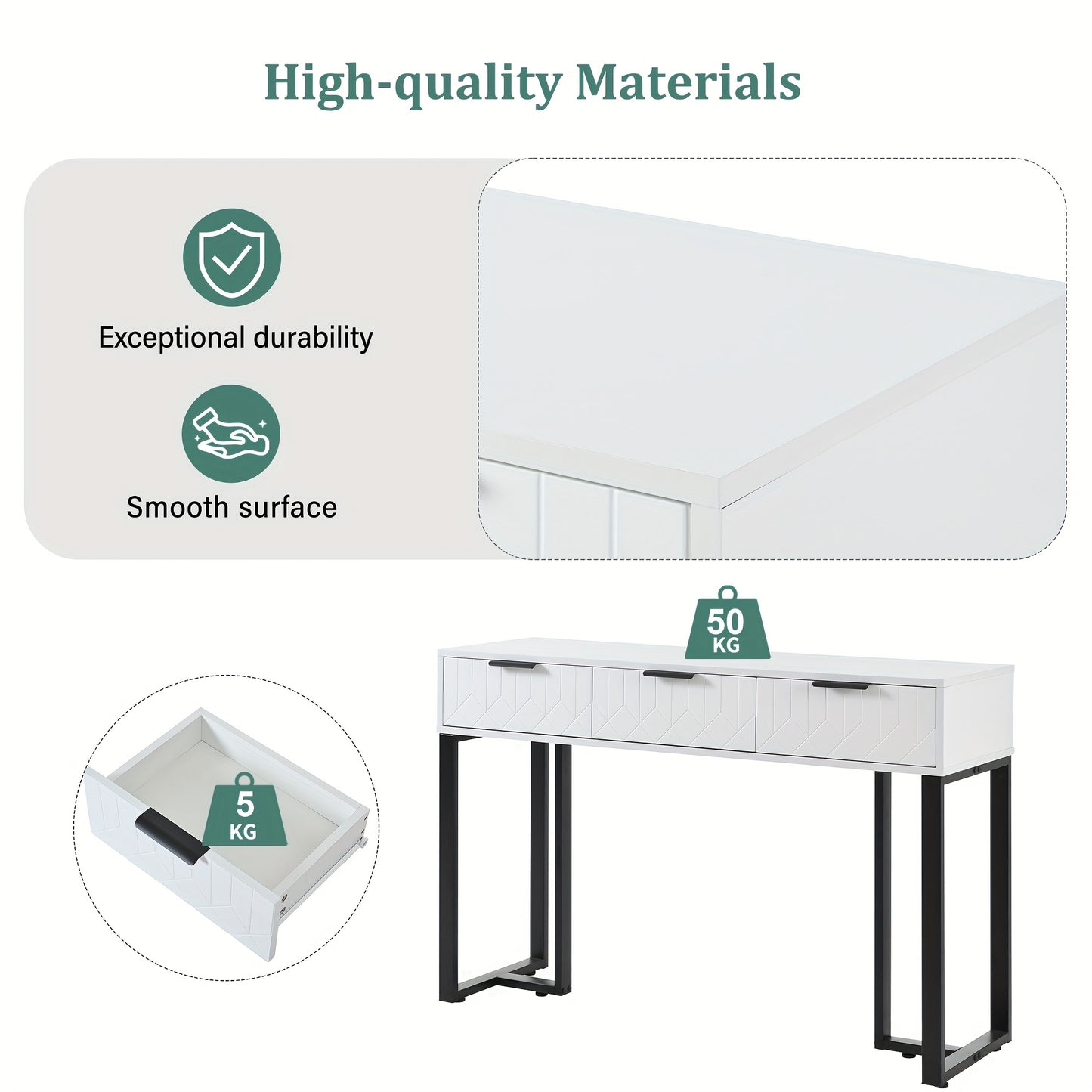 Haltafel – Entreetafel – Bijzettafel – Opbergtafel – Gangtafel – Modern Design – Met Metalen Frame en Verstelbare Voetjes