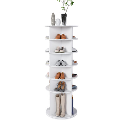 6-tier Rotating Shoe Rack | 360° Swivelling, Accommodates 24 Pairs of Shoes, Extra-High Base for Storing Boots, White, Metal, Floor Mount, Dimensions: 60x60x161cm