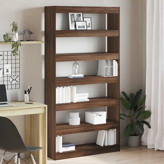 Boekenkast – Boekenrek – Wandplank – Opbergkast – Vakkenkast – 6 Niveaus – Eiken Bruin Houtfineer – 100x30 cm