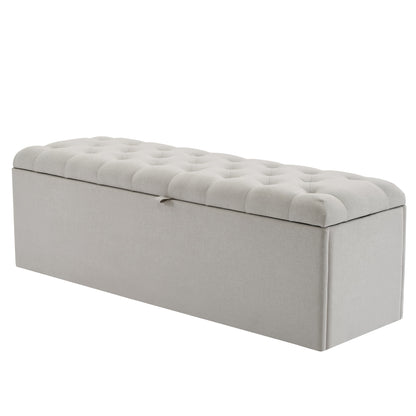 Opbergbank – Opbergbank – Zitbank – Opbergmeubel – Linnen Bank – Soft Cushion Bench – Lichtgrijs Linnen – Metalen Scharnieren – 141x41,5x47 cm – Multifunctioneel Compact