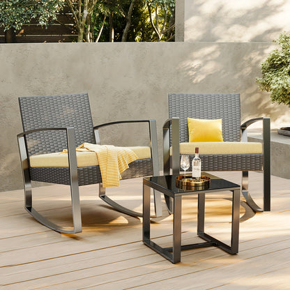 3-delig PE Rattan Loungeset Outdoor – Tuinmeubelset, Balkonmeubilair, Wicker Sofa, Lounge Stoelen – All-Weather Bestendig, Met Glas Tafelblad – Beige Kleurvariant