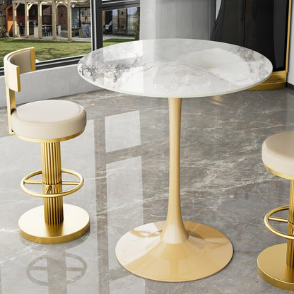 bistrotafel – bartafel – hoge tafel – rond tafel – koffietafel – ronde bartafel 100 cm hoog – marmeren tafelblad – stevige metalen voet zwart