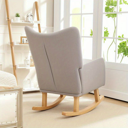 Ergonomic Rocking Chair with High Backrest & Plush Cushion - Heavy-Duty Hardwood/Metal Frame, Easy Assembly, Soft Fabric Upholstery in Neutral Tones - Indoor/Outdoor Lounge Chair for Living Room, Bedroom, Patio, Office - Dura
