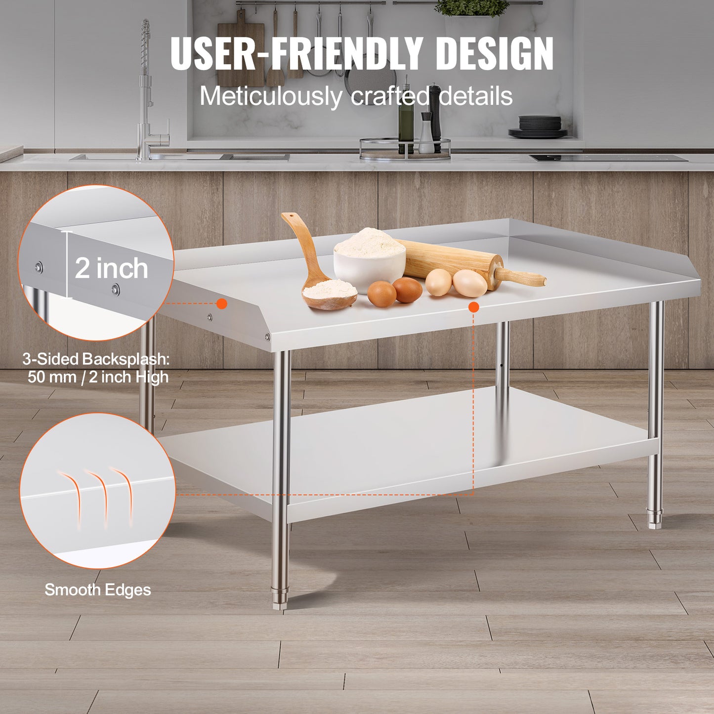 RVS Werktafel – Roestvrijstalen Werkbank – Keukentafel – Catering Tafel – Werkblad – 122x76x76 cm – Verstelbare Planken – 0,8 mm Dikte