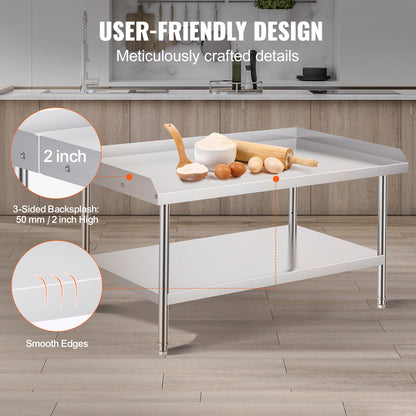 RVS Werktafel – Roestvrijstalen Werkbank – Keukentafel – Catering Tafel – Werkblad – 122x76x76 cm – Verstelbare Planken – 0,8 mm Dikte