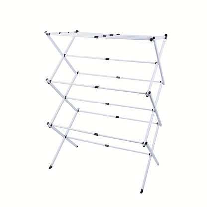 Three-Layer Foldable Drying Rack 75X34X105Cm | Extendable Iron-Pp Frame, 30Kg Capacity, Space-Saving Design | Suitable for Heavy-Duty Laundry Storage Rack on Balcony, Drying Racks