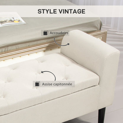 Opbergbank – Zetelbank – Slaapkamerbank – Woonkamerbank – Halbank – Beige Gestoffeerd – 130 Kg Draagkracht – 116 x 44 x 58 cm