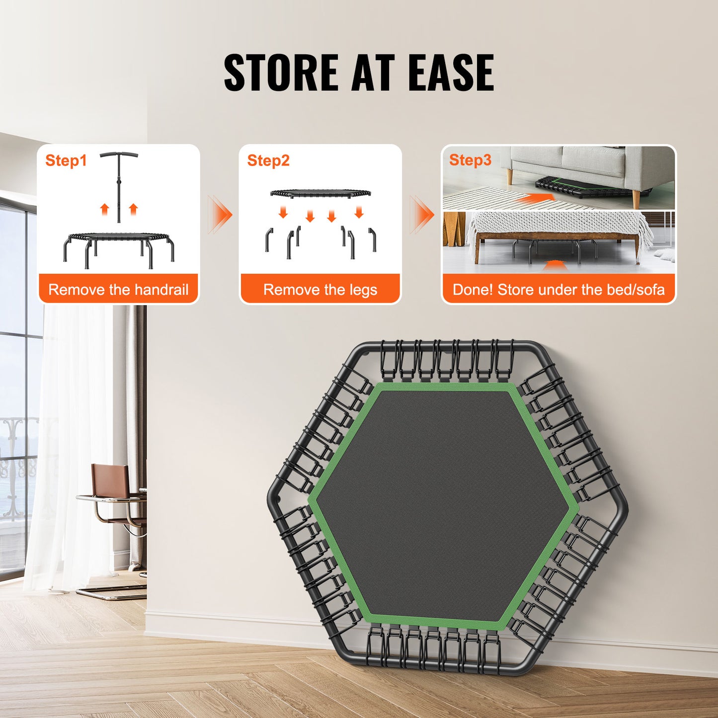 Mini Trampoline – Minitrampoline – Fitness Trampoline – Rebounder – Springmat – Verstelbaar Handvat – Draagkracht 204 kg