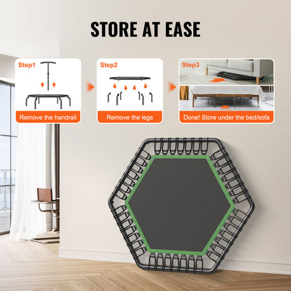 Mini Trampoline – Minitrampoline – Fitness Trampoline – Rebounder – Springmat – Verstelbaar Handvat – Draagkracht 204 kg