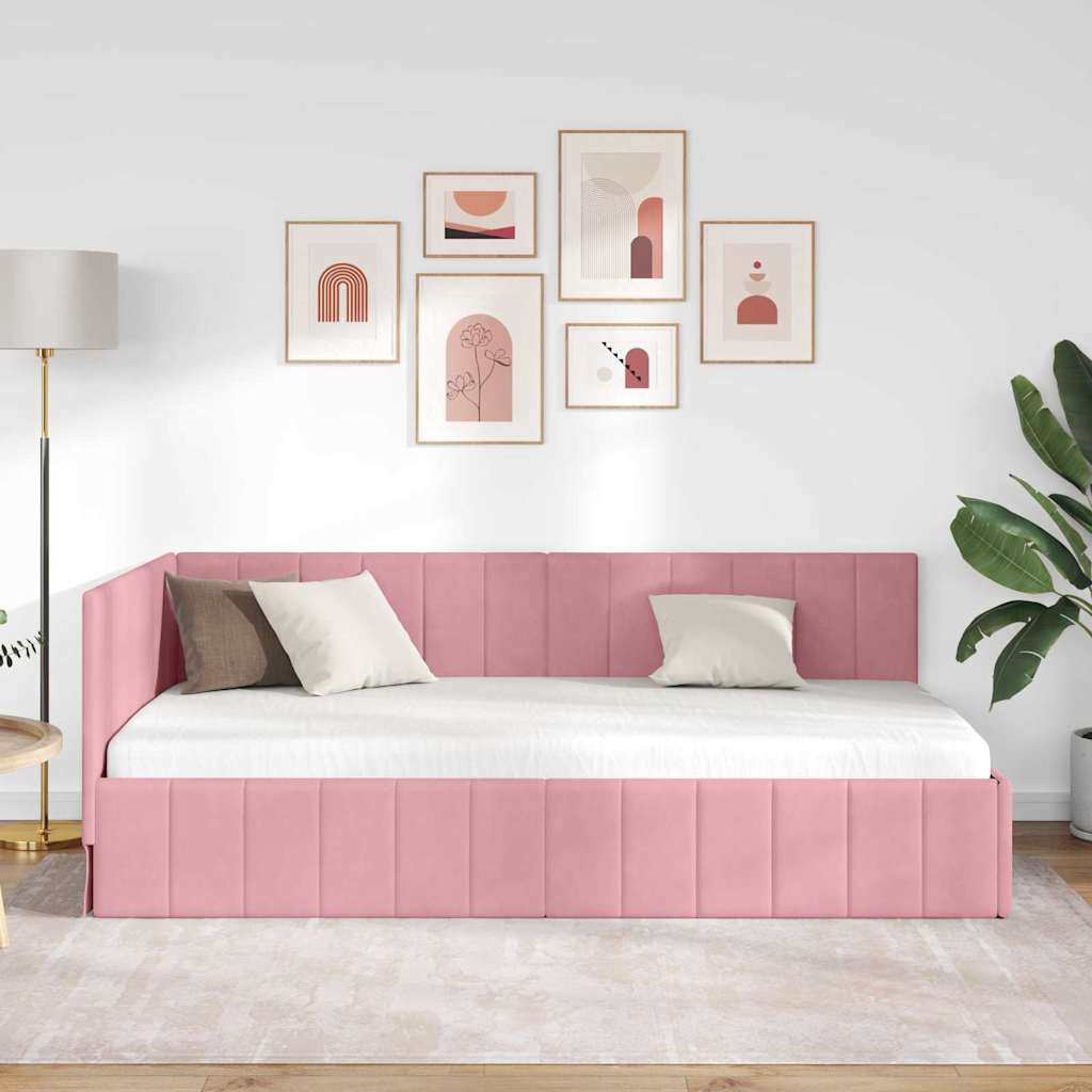 Bedframe – Bed – Eenpersoonsbed – Slaapbank – Kinderbed – Blauw Velvet Hoofdbord – Stevig Plaatmateriaal – Lattenbodem 80x200 cm