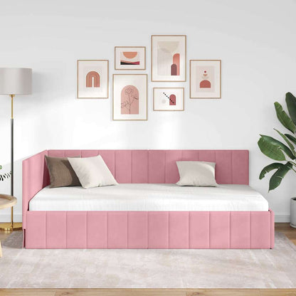 Bedframe – Bed – Eenpersoonsbed – Slaapbank – Kinderbed – Blauw Velvet Hoofdbord – Stevig Plaatmateriaal – Lattenbodem 80x200 cm
