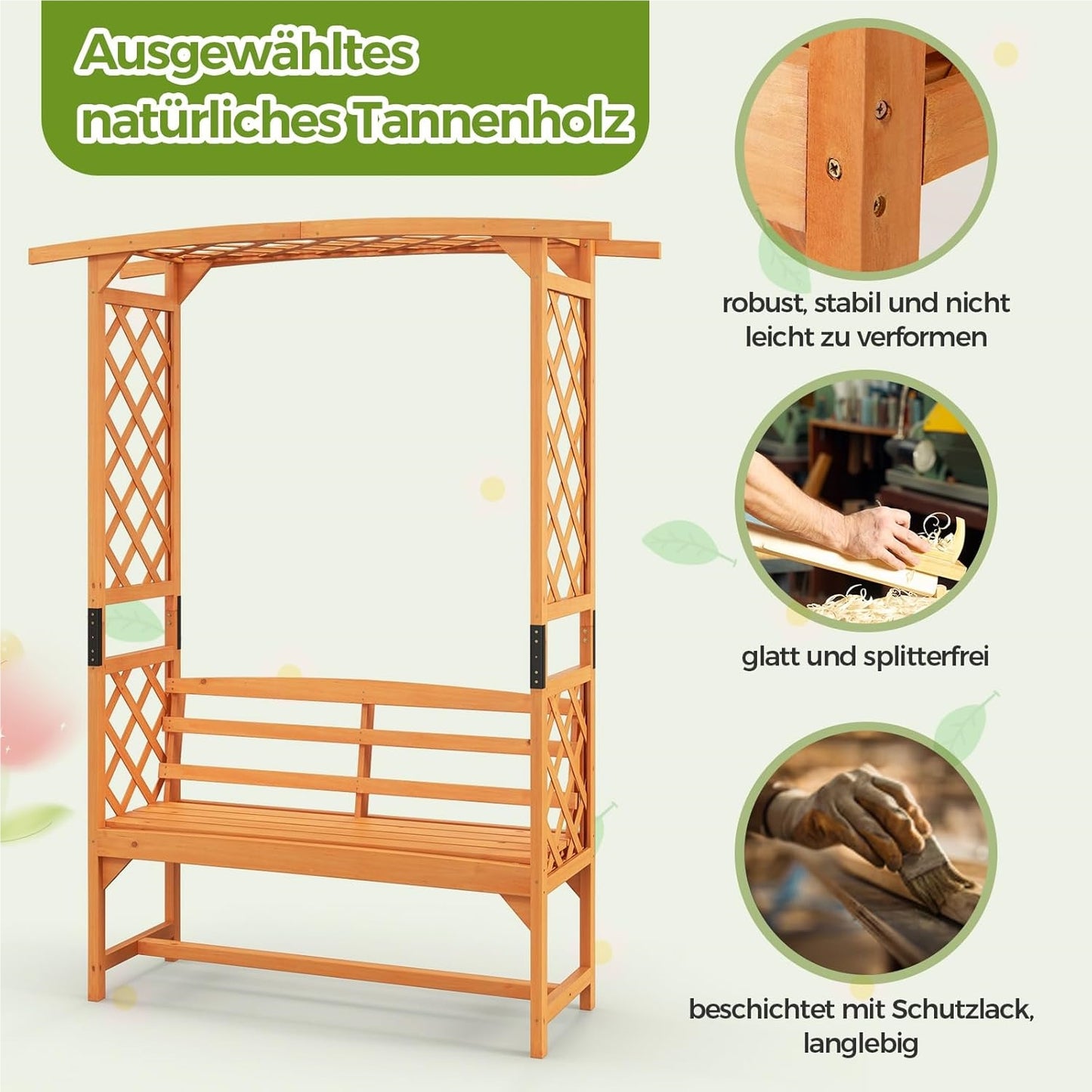 Rozenboog met Bank – Houten Tuinboog – Klimplantboog – Tuinbank met Klimrekken – Pergola Boog – Weerbestendig Hout – 160 x 50 x 199 cm