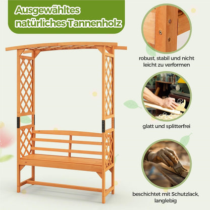 Rozenboog met Bank – Houten Tuinboog – Klimplantboog – Tuinbank met Klimrekken – Pergola Boog – Weerbestendig Hout – 160 x 50 x 199 cm