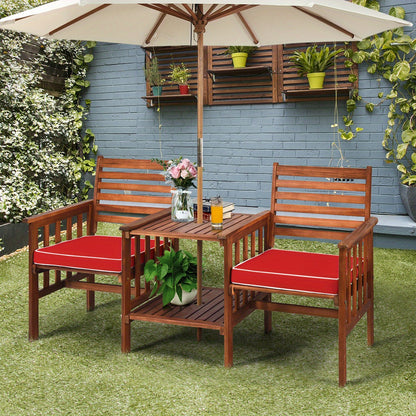 Tuinbank – Picknickbank – Buitentafel – Balkonbank – Acaciahouten Bank Met Kussen – 2-Zits Met Parasolgat – 165 x 65 x 88 cm – Draagkracht 350 kg