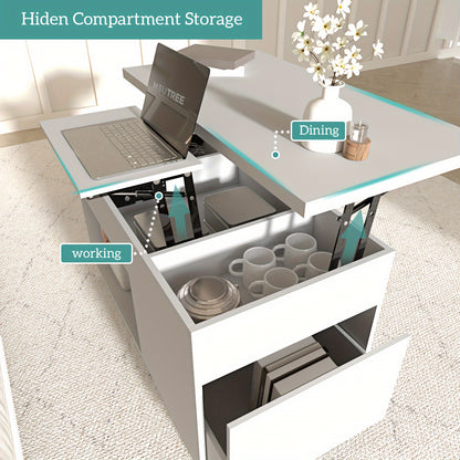 Salontafel – Koffietafel – Bijzettafel – Woonkamertafel – Tafel – Verstelbare Hoogte – Verhoogbaar Tafelblad Met Lades
