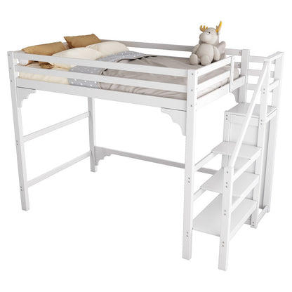 Hoogslaper – Stapelbed – Halfhoogslaper – Stapelbed Met Kast – Jungensbed – Wit – 140x200 cm – Opbergruimte Met Trap