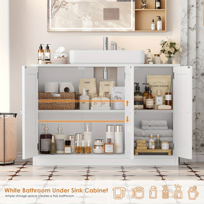Kealive White 3-Door Modern Bathroom Cabinet with Adjustable Shelves & Doors - Vanity Unit, White, Golden-Toned Knobs, Space-Saving Storage for Bathrooms, Easy Assembly (Fits Small/Large Bathrooms)