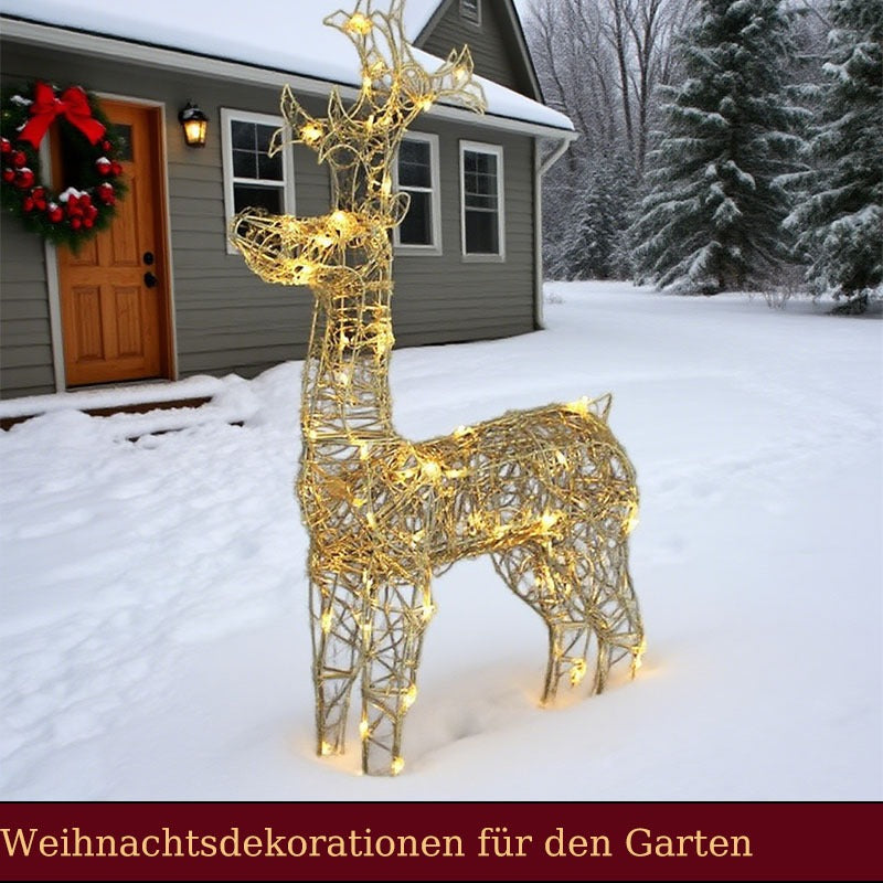 kerstbeeld – kerstdecoratie – kerstfiguur – kerstornament – kerstsfeer – buitenrendier warm wit licht – weerbestendig acryl metaal 100 cm groot