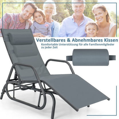 Zweefstoel – Loungestoel – Tuinstoel – Ligstoel – Relaxstoel – 3-Voudig Verstelbare Rugleuning – Ademend Snel Droog Stof – Grijs