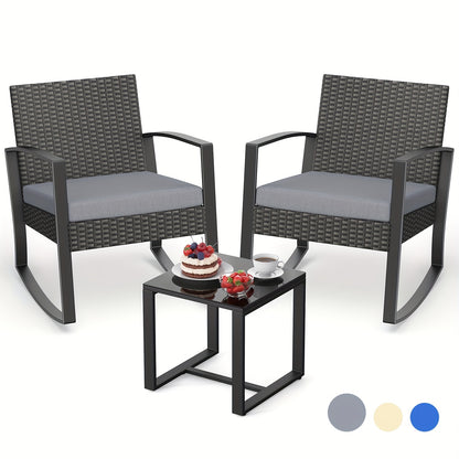 3-delige PE Rattan Tuinset – Lounge Set – Tuinmeubel – Buitenmeubel – Balkonmeubel – Weerbestendig Design – Met Gehard Glas Tafelblad – Grijs