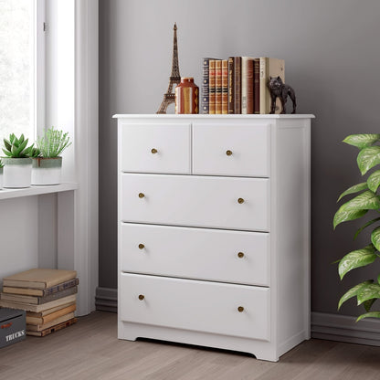 Ladekast – Ladenkast – Kommode – Opbergkast – Dressoir – 5 Lades – Wit – Slank Verticaal Design – Stevig MDF & Hout