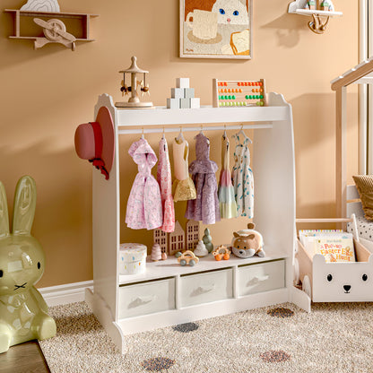 Kinderkast – Kledingkast – Opbergkast – Speelgoedkast – Ladekast – MDF Constructie – Inclusief 3 Uitschuifbare Opbergdozen – 107x95x61 cm Wit