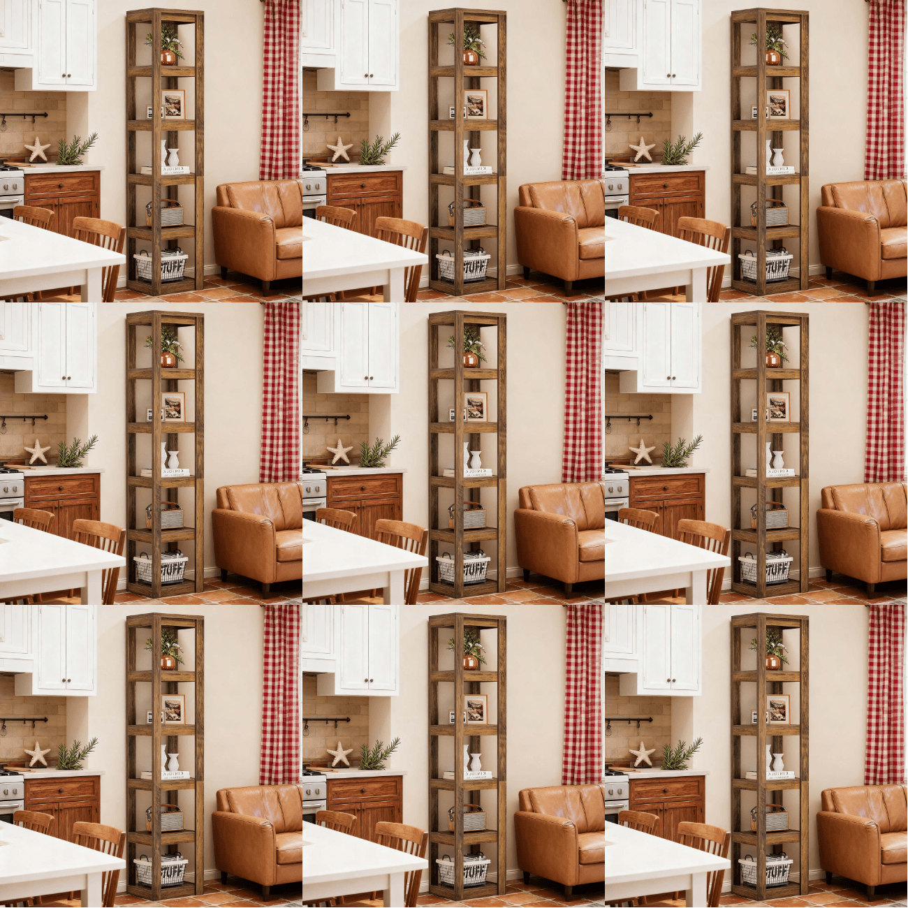 Boekenkast – Boekenrek – Opbergrek – Wandrek – Vakkenkast – 180 cm Hoog – Smal Hoekontwerp – Anti-Kantelbeveiliging – Rustiek Bruin E1 Spaanplaat – 6-Lagen Vrijstaand – Eenvoudige Montage