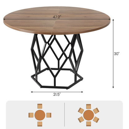Ronde Eettafel – Ronde Tafel – Tafel Rond – Houten Eettafel – Houten Tafel – 120 cm Diameter – Massief Hardhout Metalen Onderstel – Geschikt Voor 4-6 Personen – Eenvoudige Montage – Stevig & Duurzaam Design