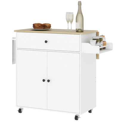 Keukentrolley – Keukenwagen – Serveerwagen – Opbergtrolley – Keukenrek – Uitklapbaar Werkblad – MDF Wit/Eiken 106x42x87 cm