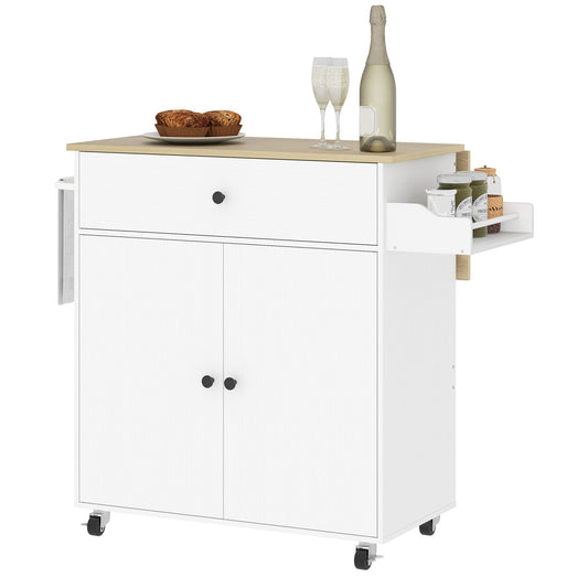 Keukentrolley – Keukenwagen – Serveerwagen – Opbergtrolley – Keukenrek – Uitklapbaar Werkblad – MDF Wit/Eiken 106x42x87 cm
