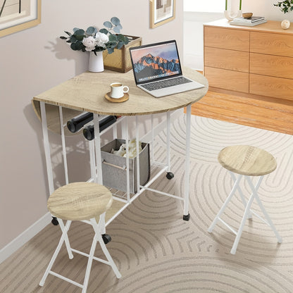 Eettafelset – Eettafel Meubelset – Eethoek – Keukentafelset – Zitgroep – Inklapbare Tafel Met Opbergruimte – Massief Hout & Metaal – Compact Rond/Rechthoekig – Wit & Natuurlijke Houtkleur – Modern Design – Stevig & Ruimtebesparend