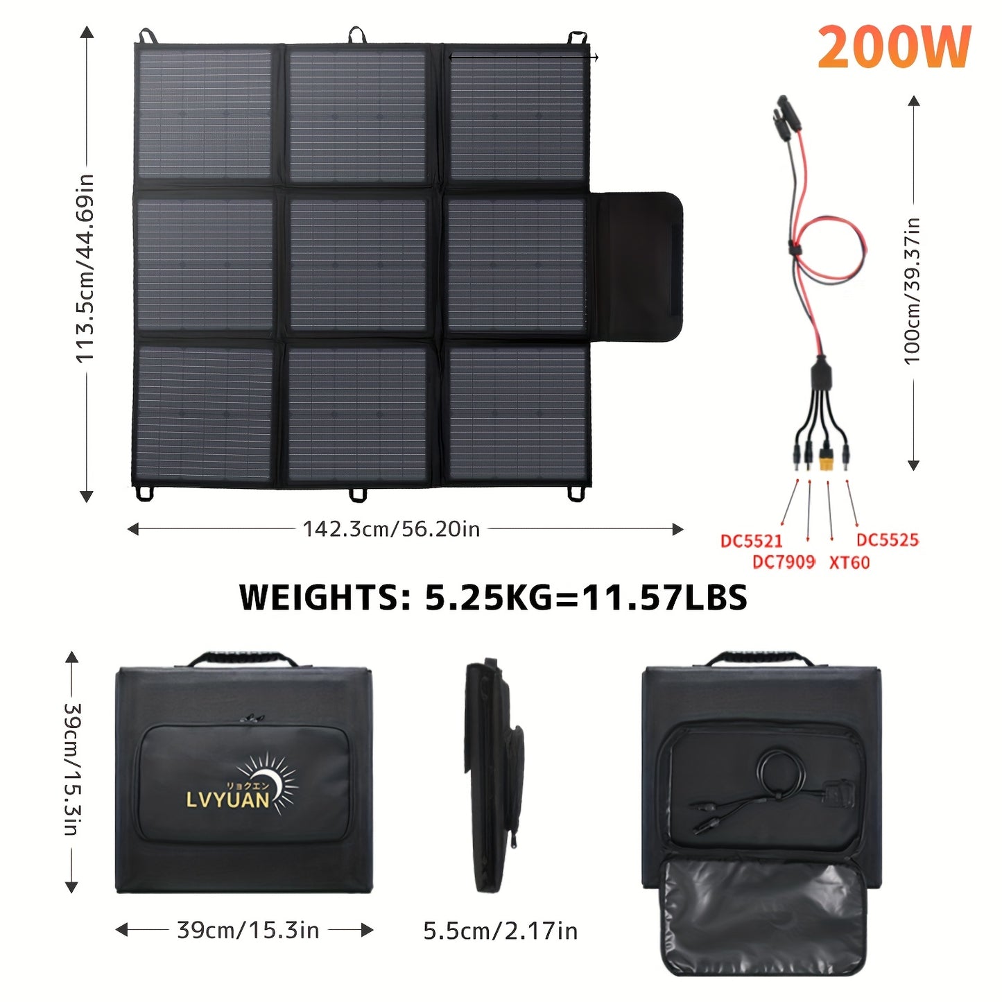 Draagbaar Zonnepaneel – Opvouwbaar Solar Paneel – Mobiel Zonnepaneel – Camping Zonnepaneel – Outdoor Solar Charger – 200W Vermogen – 22,5% Conversie Efficiëntie