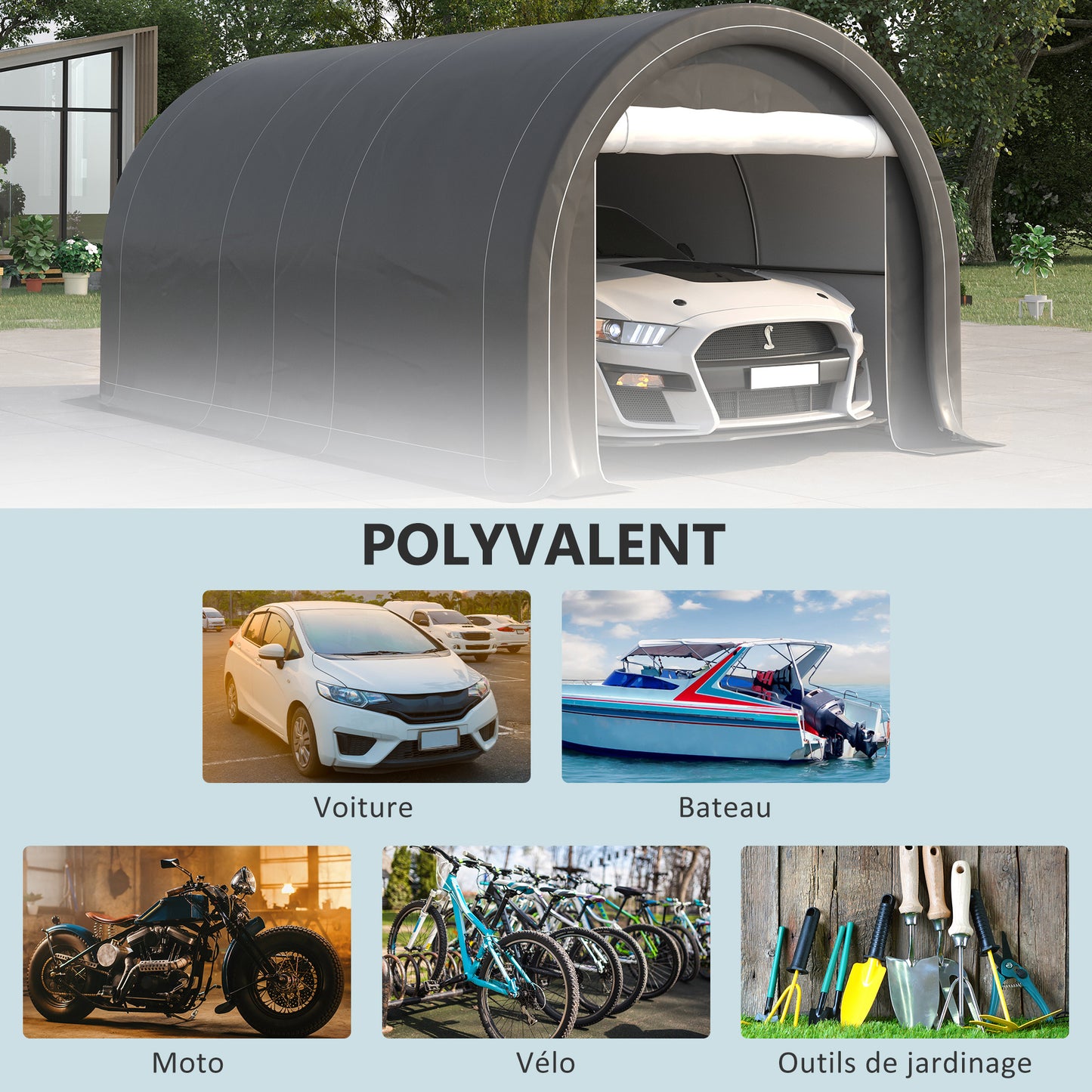 Carport – Garage – Afdak – Tent – Overkapping – Grijs – Gegalvaniseerd Stalen Frame – Waterdicht PE Zeildoek 190 g/m²