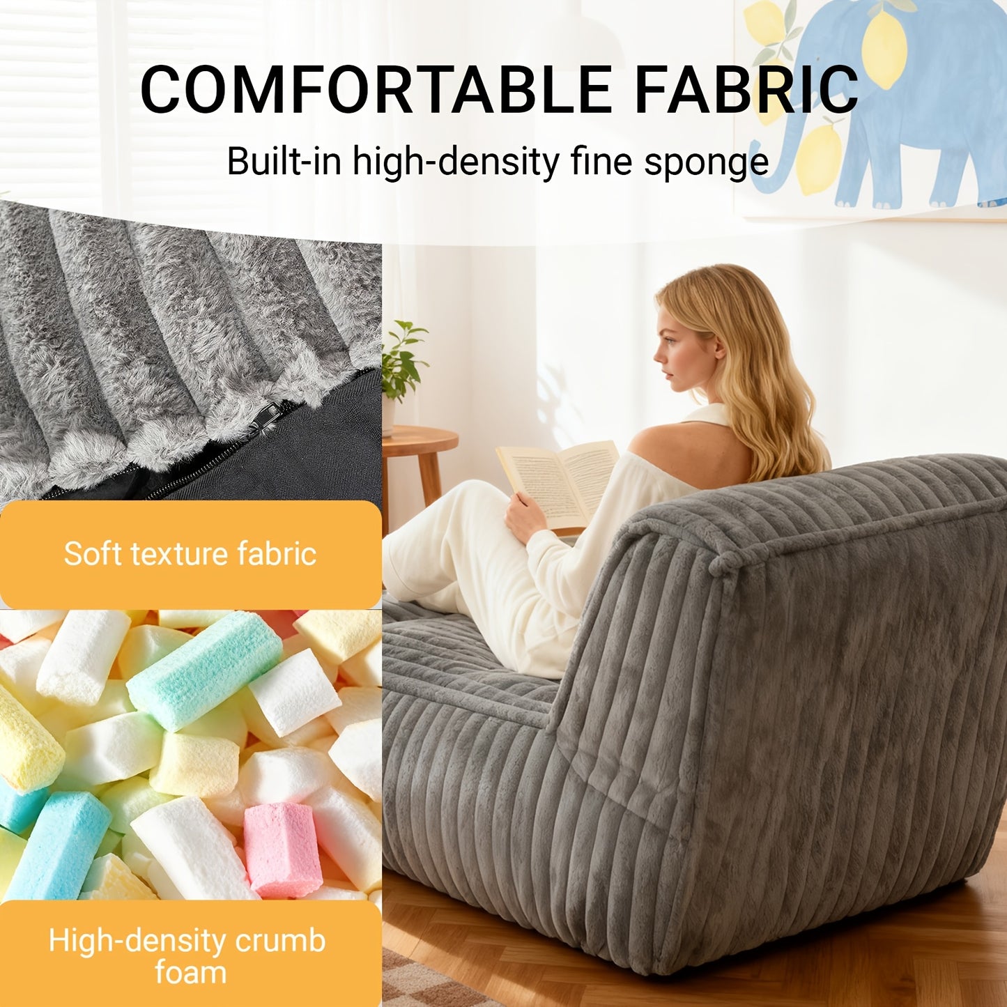 Vouwbare Zitzak Fauteuil – Lazy Chair – Loungestoel – Zitzakstoel – Fauteuil – Donkergrijs – Ergonomisch Design – Zachte Corduroy Stof