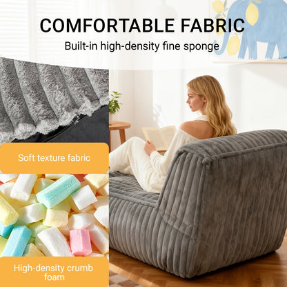 Vouwbare Zitzak Fauteuil – Lazy Chair – Loungestoel – Zitzakstoel – Fauteuil – Donkergrijs – Ergonomisch Design – Zachte Corduroy Stof