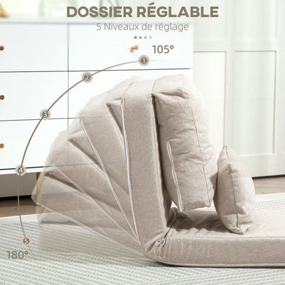 Zitzak – Fauteuil – Stoel – Loungebank – Relaxstoel – Verstelbare Rugleuning – Linnen Beige – Met Kussen – Opvouwbaar – Max 90 kg