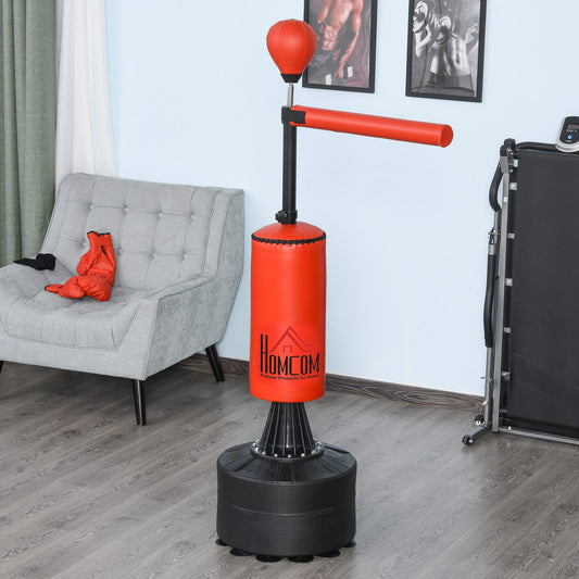 Bokszak Staand – Bokszak Training – Boksbal – Boksstandaard – Reflexbal – 360° Draaibare Paal – Vulbare Stevige Voet – Inclusief Bokshandschoenen en Pomp – Verstelbare Hoogte 155-205 cm