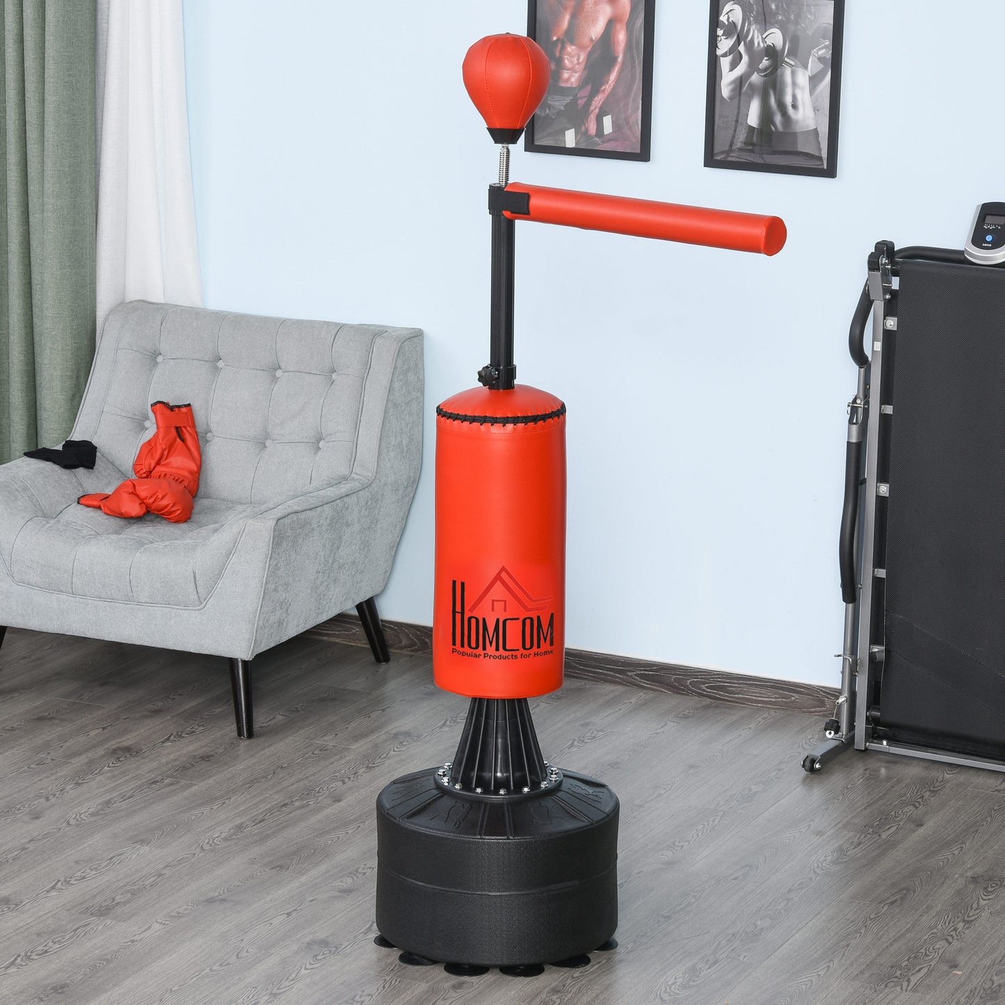 Bokszak Standaard – Bokspaal – Boksbal – Bokstrainer – Punching Bag – Verstelbare Hoogte 155-205 cm – 360° Draaibare Reflexbal