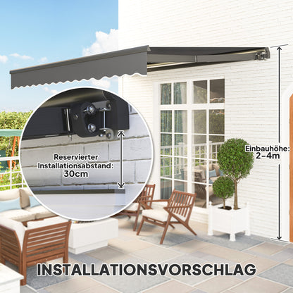 Zonnekap – Zonnescherm – Zonwering – Luifel – Knikarmzonnescherm – Grijs – UPF 50+ UV-Bescherming – Solar LED-Verlichting – 400 cm Breed