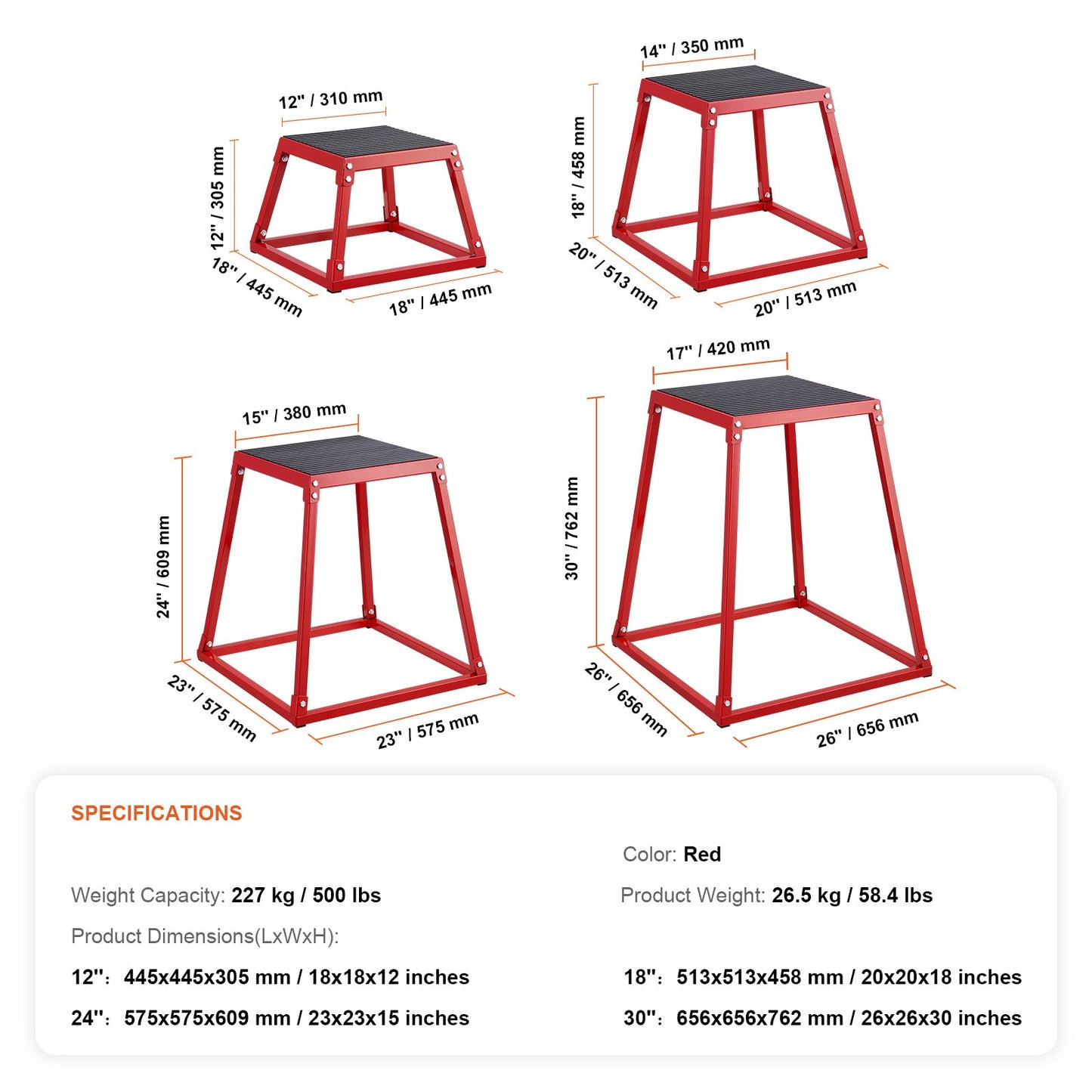 Plyometrische Springbox Set – Plyo Box – Jump Box – Fitness Platform – Agility Box – 4 Hoogtes 30-75 cm – Aluminium Frame Met Antislip Rubber Voetjes